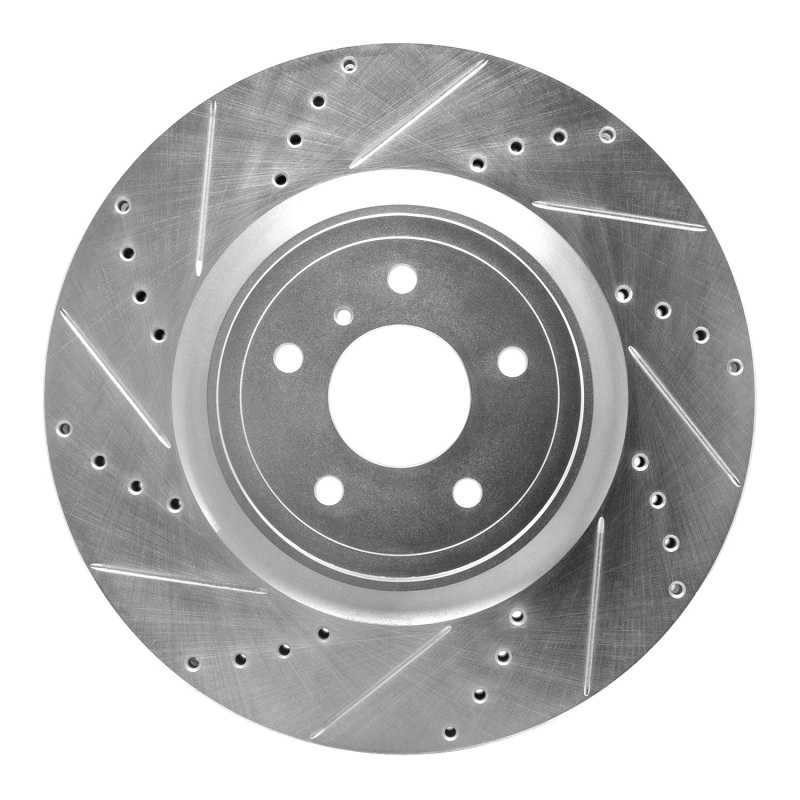 Infiniti Q50 Brake Rotor (1) - Front Left - R1 Concepts - Drilled & Slotted - Silver - `08-`25